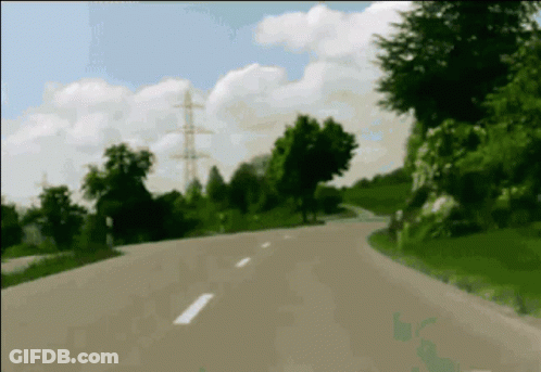 A Blurred Image Of A Road With Trees On The Side Of It GIF