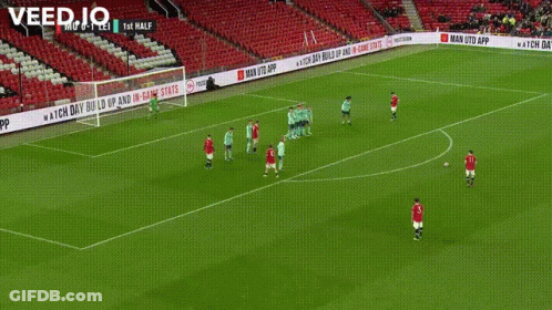 A Blurred Image Of A Soccer Player With The Words Veed.io On The Bottom GIF