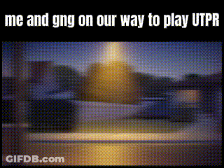 A Blurred Image Of A Street With The Words Me And Gng On Our Way To Play Utpr GIF