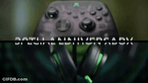 A Blurred Image Of A Video Game Controller And Headphones With The Words Special Edition Adv Written In White GIF