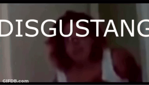 A Blurred Image Of A Woman With The Word Disgusting Written In White GIF
