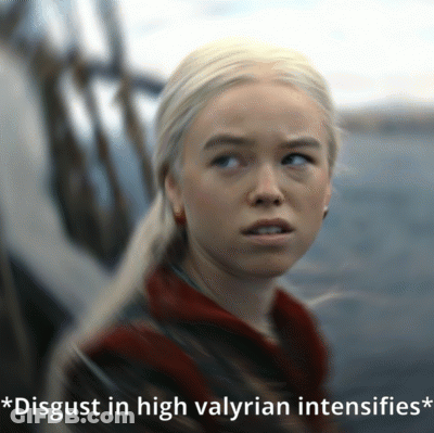 A Blurred Image Of A Woman With The Words Disgust In High Valyrian Intensifies GIF
