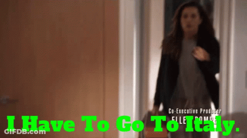 A Blurred Image Of A Woman With The Words " I Have To Go To Italy " In Green GIF