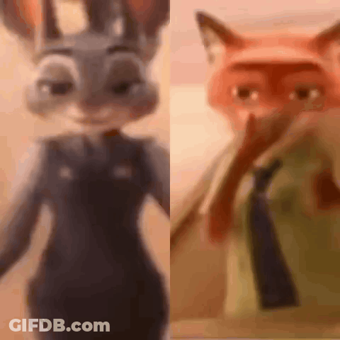 A Blurred Image Of Judy Hopps And Nick Wilde From Zootopia Standing Next To Each Other . GIF