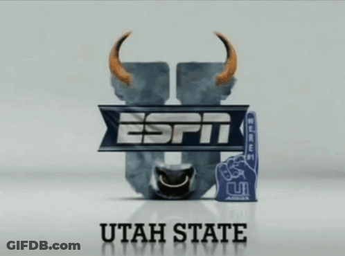 A Blurred Image Of The Espn Logo With Utah State Written Below It GIF