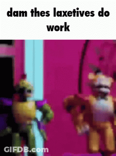 A Blurred Image Of Toys With The Words Dam Thes Laxetives Do Work GIF