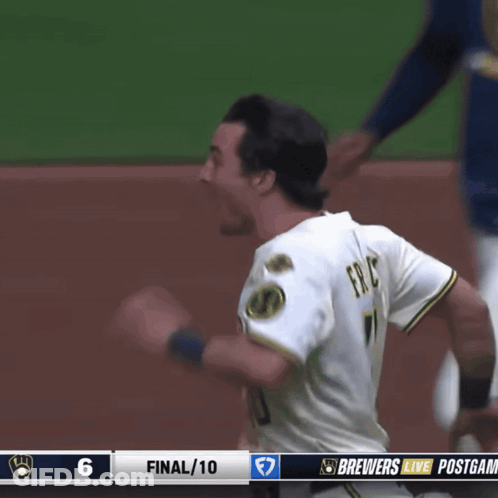 A Blurred Image Of Two Baseball Players With The Score 6 To 10 GIF