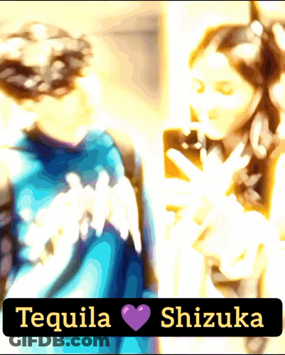 A Blurred Image Of Two People With The Words Tequila And Shizuka On The Bottom GIF