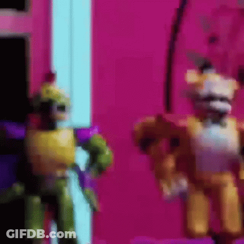 Blurred Robots Standing Pink Background GIF