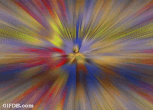 A Blurry Image Of A Cartoon Character With A Red Circle In The Center GIF