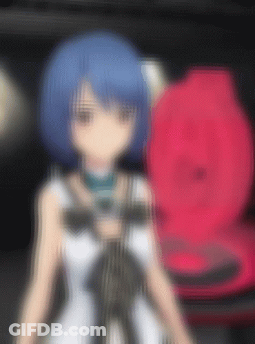 A Blurry Image Of A Girl With Blue Hair And A White Dress GIF