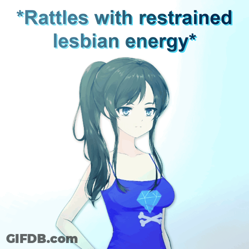 A Blurry Image Of A Woman With The Words Rattles With Restrained Lesbian Energy GIF