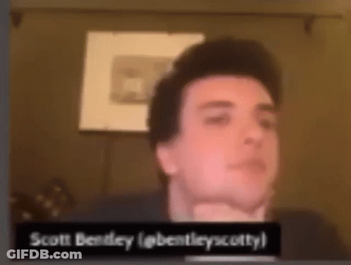 A Blurry Photo Of A Man With The Name Scott Bentley On The Bottom GIF