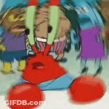A Blurry Picture Of A Cartoon Character Called Crab Man GIF
