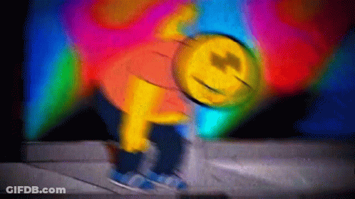 A Blurry Picture Of A Cartoon Character With A Smiley Face GIF