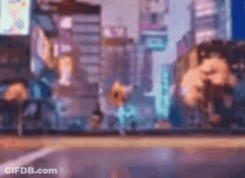 A Blurry Picture Of A City Street With A Yellow Sign That Says ' A ' On It GIF