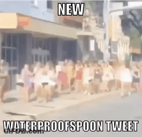 A Blurry Picture Of A Crowd Of People Walking Down A Street With The Caption " New Waterproofspoon Tweet " GIF