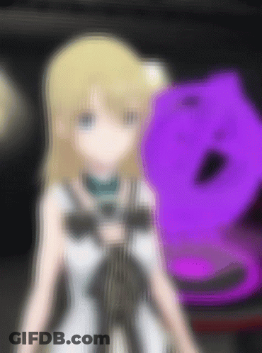 A Blurry Picture Of A Girl With A Purple Object Behind Her GIF