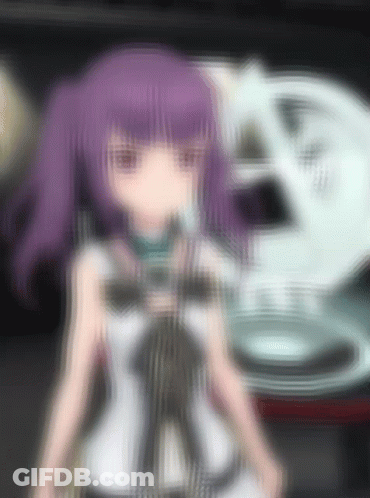 A Blurry Picture Of A Girl With Purple Hair And A White Top GIF