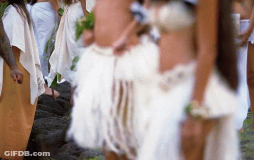 A Blurry Picture Of A Group Of People In White Dresses GIF