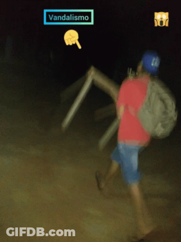 A Blurry Picture Of A Man Carrying A Ladder With The Word Vandalismo On The Top GIF