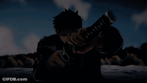 A Blurry Picture Of A Man Holding A Sword With The Number 00 On It GIF