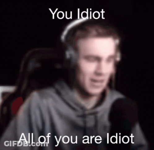 A Blurry Picture Of A Man Wearing Headphones With The Words You Idiot All Of You Are Idiot Below Him GIF