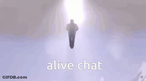 A Blurry Picture Of A Man With The Words " Alive Chat " Written On It GIF