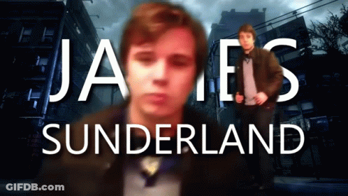 A Blurry Picture Of A Man With The Words James Sunderland On The Bottom GIF
