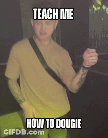 A Blurry Picture Of A Man With The Words Teach Me How To Dougie Above Him GIF