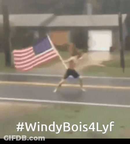A Blurry Picture Of A Person Holding An American Flag With # Windy Bois4lyf Written Below It GIF