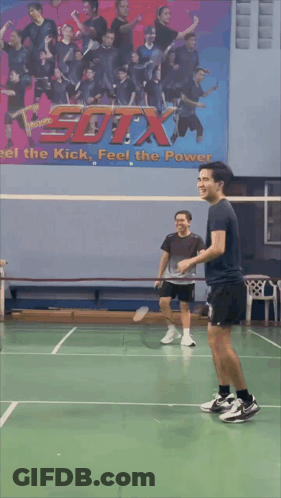 A Blurry Picture Of A Person Playing Badminton With A Picture Of A Bird On The Wall Behind Them GIF