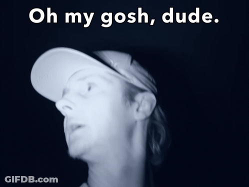 A Blurry Picture Of A Person With The Words Oh My Gosh Dude On The Bottom GIF