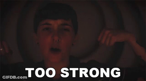 A Blurry Picture Of A Person With The Words Too Strong Below Them GIF