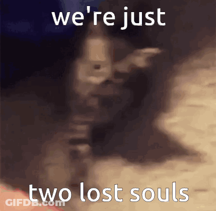 A Blurry Picture Of A Person With The Words " We 'Re Just Two Lost Souls " GIF