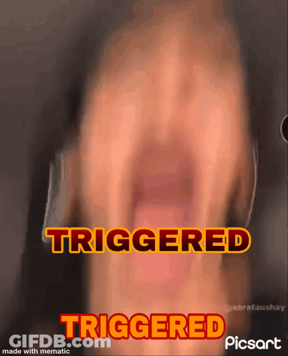A Blurry Picture Of A Person With Their Mouth Open And The Words Triggered On The Bottom GIF