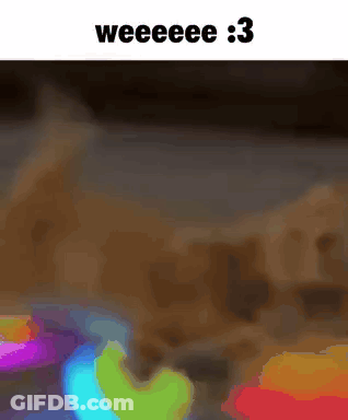 A Blurry Picture Of A Rainbow Colored Object With The Words Weeeee : 3 Below It GIF