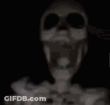 A Blurry Picture Of A Skeleton With A Long Stick In Its Head . GIF