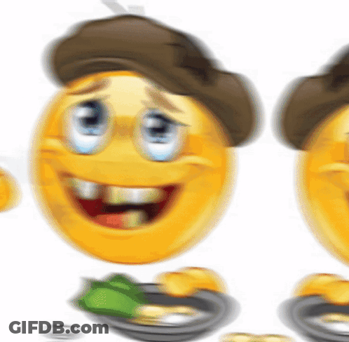 A Blurry Picture Of A Smiley Face With A Brown Hat On GIF