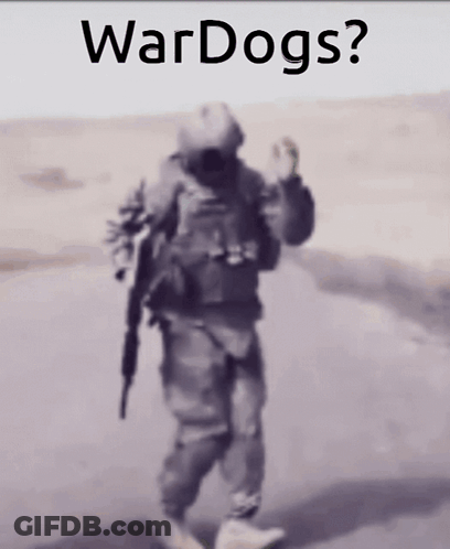 A Blurry Picture Of A Soldier With The Words Wardogs On The Bottom Right GIF