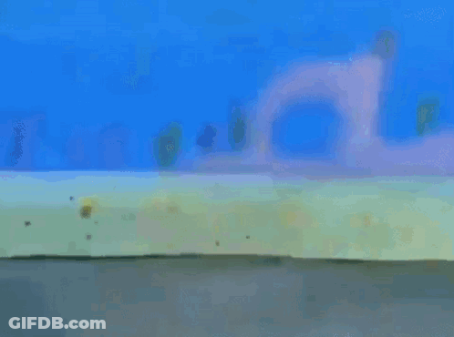 A Blurry Picture Of A Spongebob Squarepants Character With A Surprised Look On His Face GIF