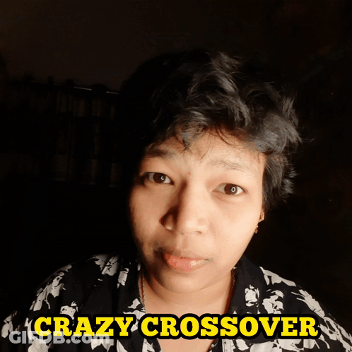 A Blurry Picture Of A Woman With The Words Crazy Crossover Above Her Head GIF