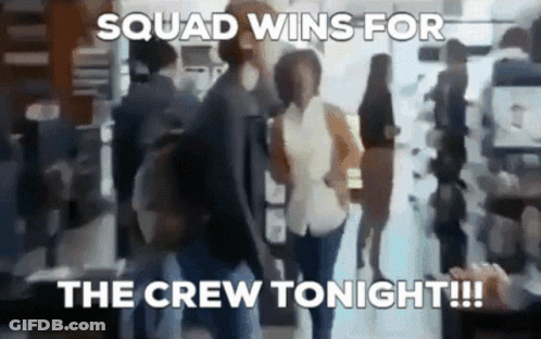 A Blurry Picture Of People Walking With The Caption Squad Wins For The Crew Tonight !!! GIF