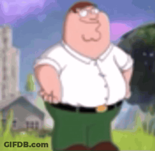 A Blurry Picture Of Peter Griffin From Family Guy Standing In A Field . GIF