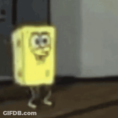 A Blurry Picture Of Spongebob Squarepants Walking In A Doorway . GIF