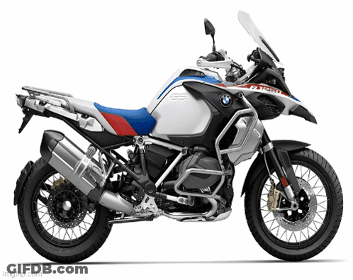 A Bmw Gs 1250 Motorcycle With A Red White And Blue Stripe GIF