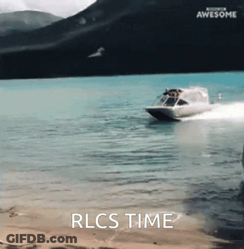 A Boat Is Going Through The Water With The Words Rlcs Time Written Below It GIF