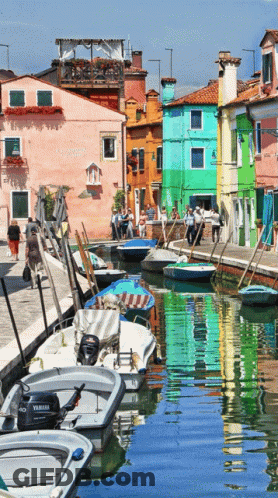 A Boat With A Yamaha Outboard Motor Is Docked In A Harbor GIF