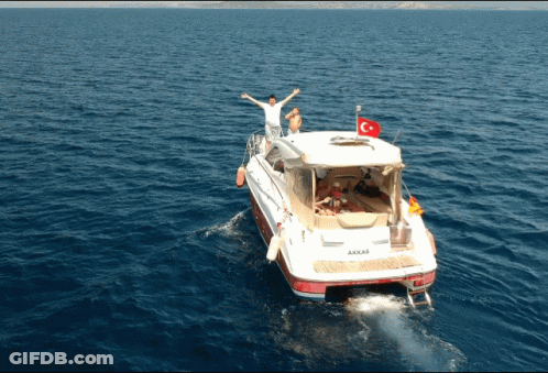 A Boat With The Word Akkas On The Side Of It GIF
