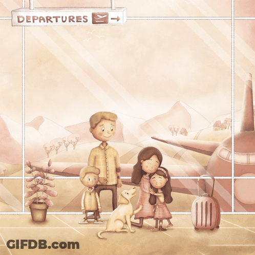 A Book Called Departures Mom Travels By Kristopher James Goeden Shows A Family At An Airport GIF